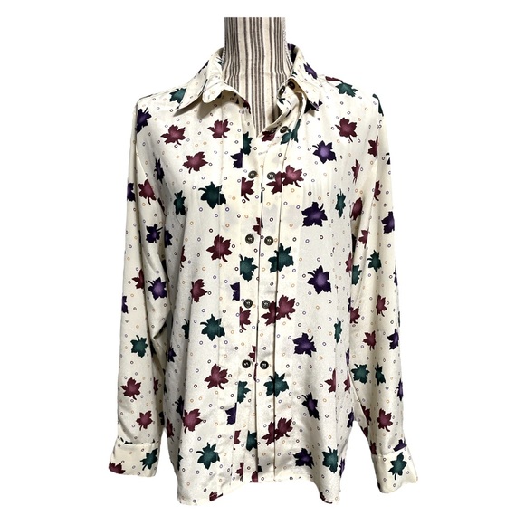 Vintage shirt fall maple leave long sleeve button top blouse size 12 - Picture 1 of 15